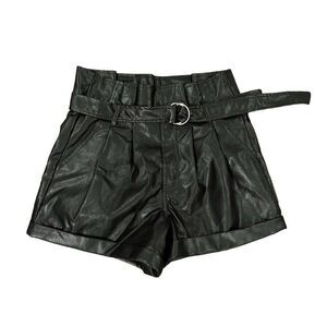 Madden NYC Mini Shorts Women's Small Black‎ Faux Leather Belted